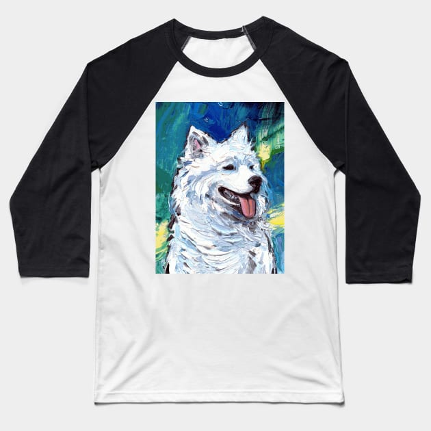 Samoyed Night (Portrait) Baseball T-Shirt by sagittariusgallery